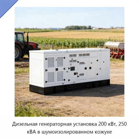 Дизельная генераторная установка 200 кВт, 250 кВА в шумоизолированном кожухе