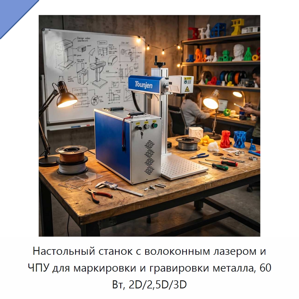 Настольный станок с волоконным лазером и ЧПУ для маркировки и гравировки металла, 60 Вт, 2D/2,5D/3D — Лазерные маркировочные станки