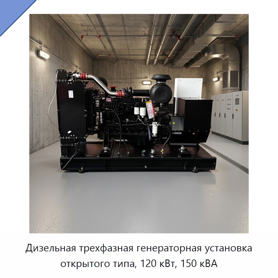 Дизельная трехфазная генераторная установка открытого типа, 120 кВт, 150 кВА — Дизельные генераторы