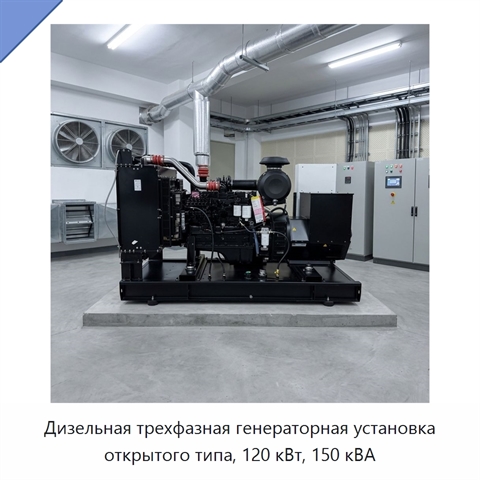 Дизельная трехфазная генераторная установка открытого типа, 120 кВт, 150 кВА