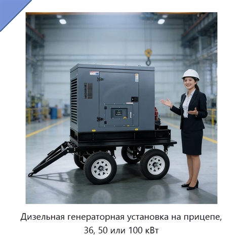 Дизельная генераторная установка на прицепе, 36, 50 или 100 кВт