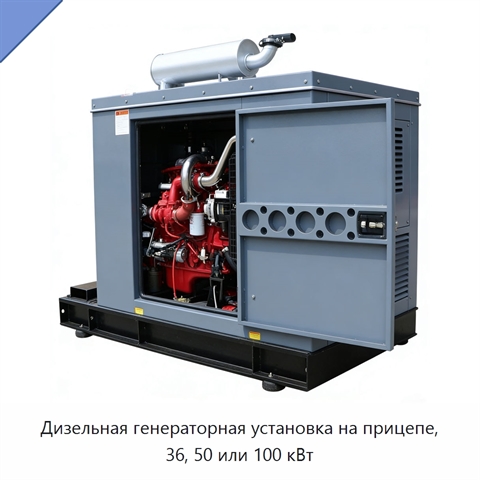 Дизельная генераторная установка на прицепе, 36, 50 или 100 кВт