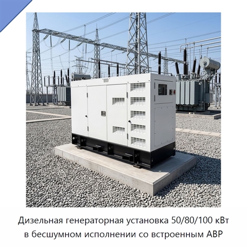Дизельная генераторная установка 50/80/100 кВт в бесшумном исполнении со встроенным АВР