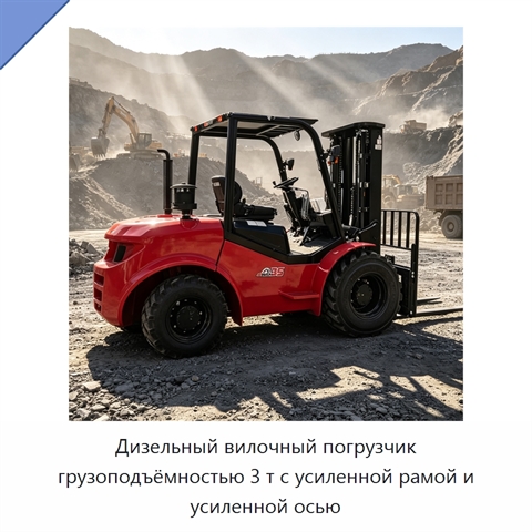 Дизельный вилочный погрузчик грузоподъёмностью 3 т с усиленной рамой и усиленной осью