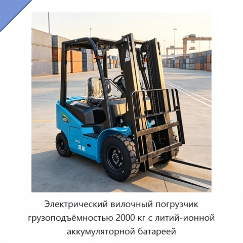 Электрический вилочный погрузчик грузоподъёмностью 2000 кг с литий-ионной аккумуляторной батареей