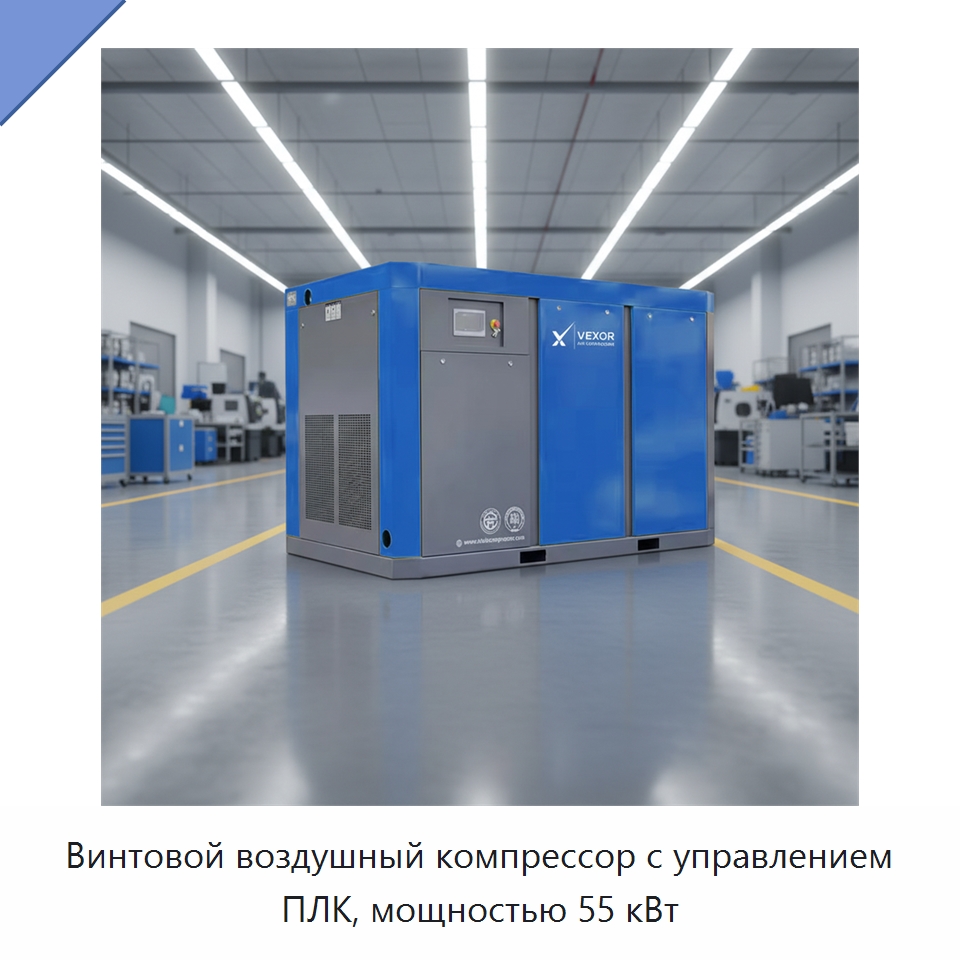 Винтовой воздушный компрессор с управлением ПЛК, мощностью 55 кВт — Промышленные компрессоры