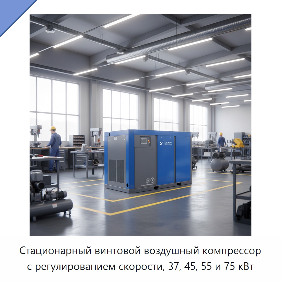 Стационарный винтовой воздушный компрессор с регулированием скорости, 37, 45, 55 и 75 кВт — Промышленные компрессоры