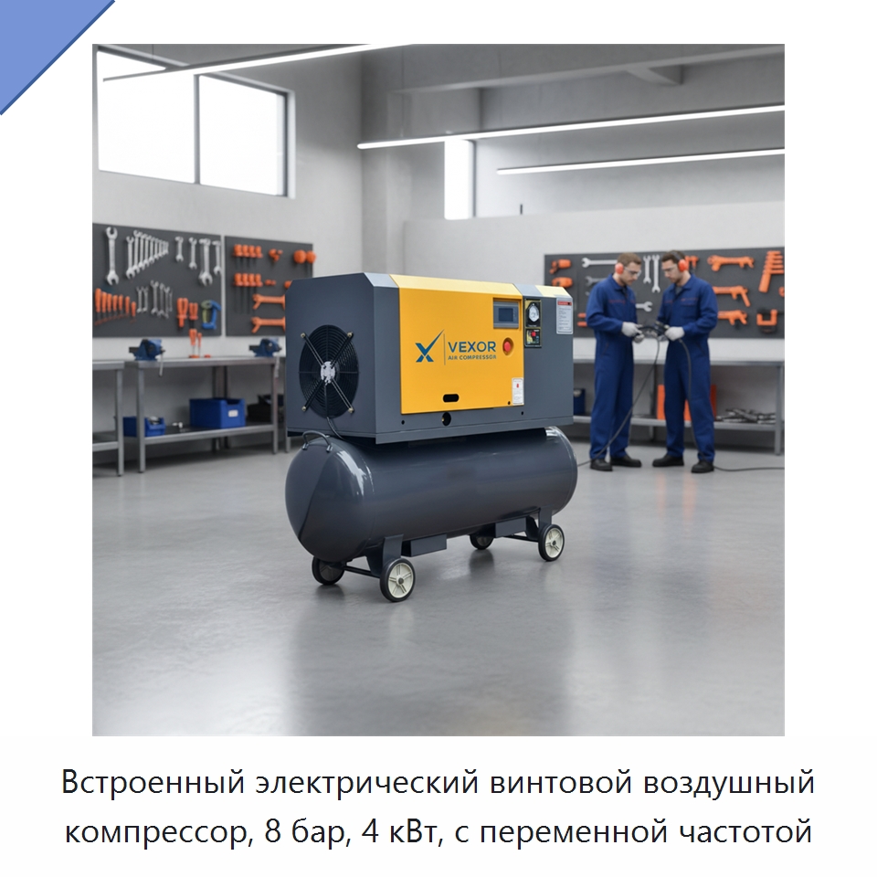Встроенный электрический винтовой воздушный компрессор, 8 бар, 4 кВт, с переменной частотой — Промышленные компрессоры