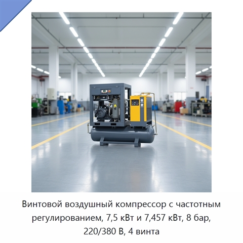 Винтовой воздушный компрессор с частотным регулированием, 7,5 кВт и 7,457 кВт, 8 бар, 220/380 В, 4 винта