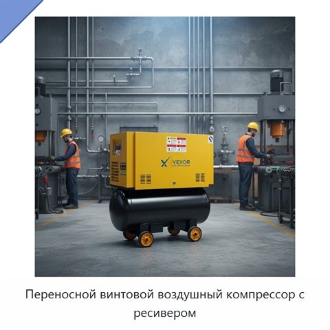 Переносной винтовой воздушный компрессор с ресивером