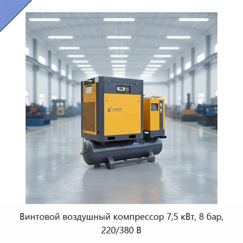 Винтовой воздушный компрессор 7,5 кВт, 8 бар, 220/380 В