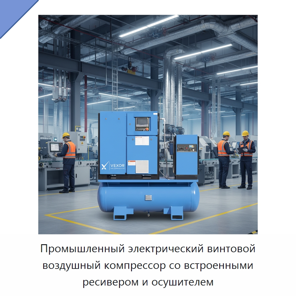Промышленный электрический винтовой воздушный компрессор со встроенными ресивером и осушителем — Промышленные компрессоры