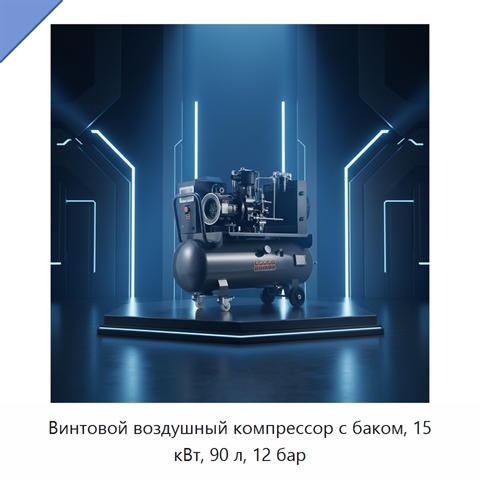 Винтовой воздушный компрессор с баком, 15 кВт, 90 л, 12 бар