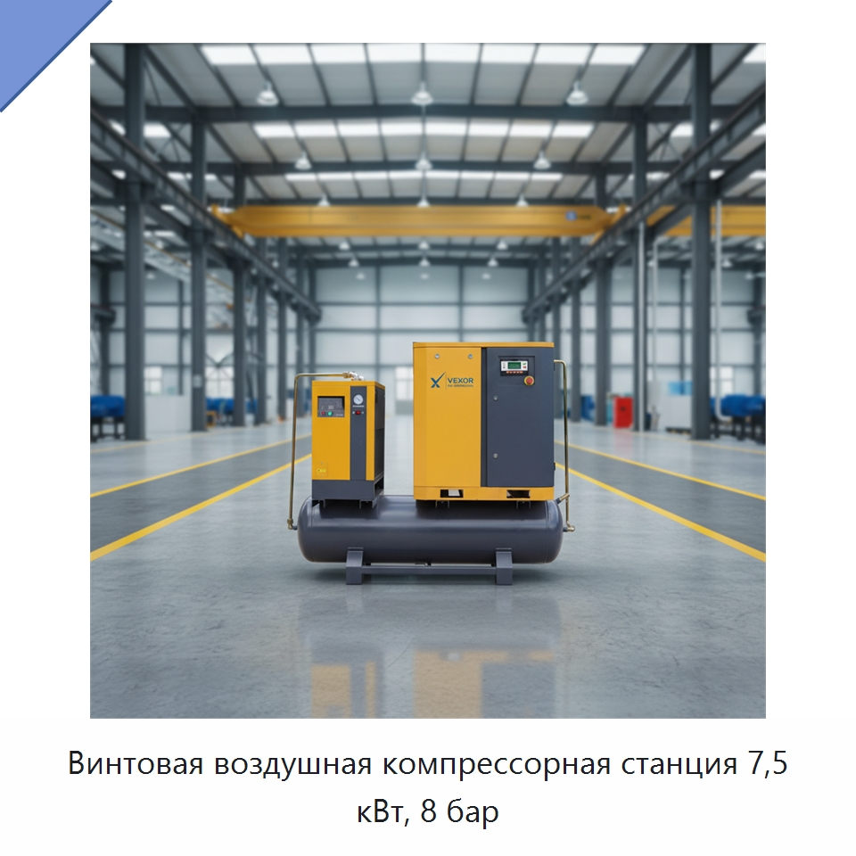 Винтовая воздушная компрессорная станция 7,5 кВт, 8 бар — Промышленные компрессоры