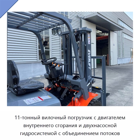 11-тонный вилочный погрузчик с двигателем внутреннего сгорания и двухнасосной гидросистемой с объединением потоков