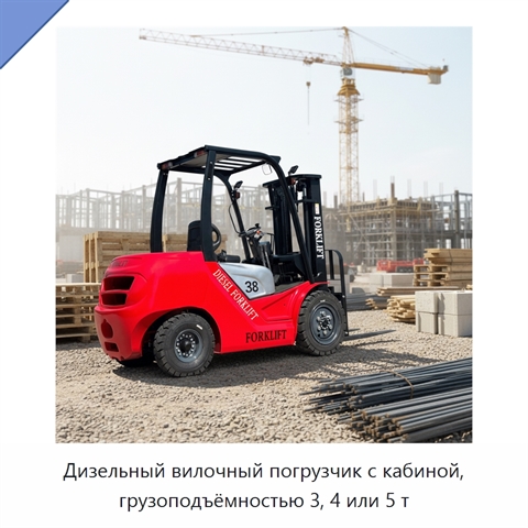 Дизельный вилочный погрузчик с кабиной, грузоподъёмностью 3, 4 или 5 т