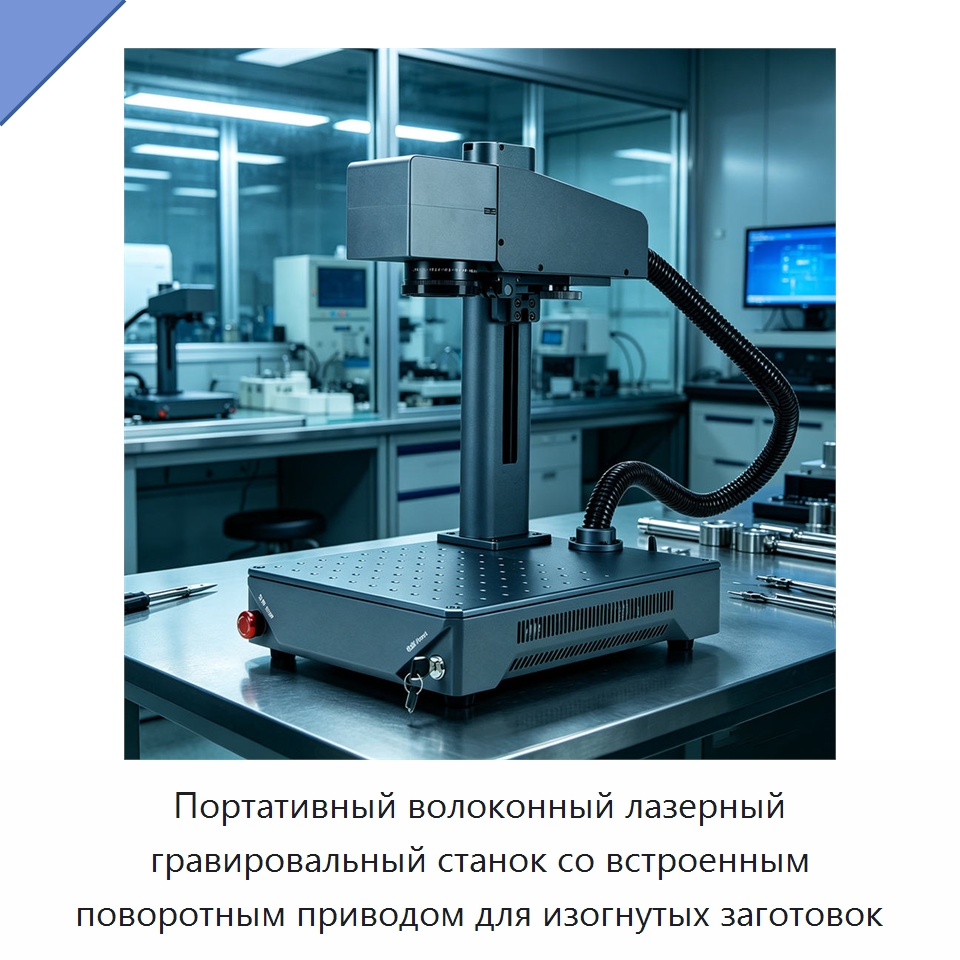 Портативный волоконный лазерный гравировальный станок со встроенным поворотным приводом для изогнутых заготовок — Лазерные маркировочные станки