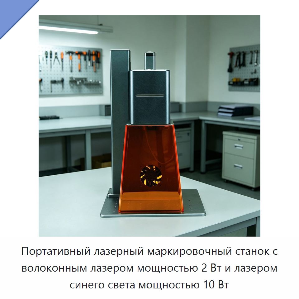 Портативный лазерный маркировочный станок с волоконным лазером мощностью 2 Вт и лазером синего света мощностью 10 Вт — Лазерные маркировочные станки
