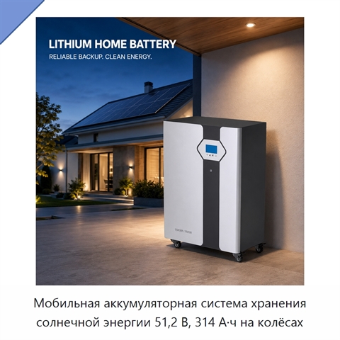 Мобильная аккумуляторная система хранения солнечной энергии 51,2 В, 314 А·ч на колёсах