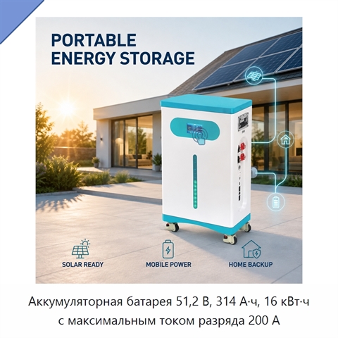 Аккумуляторная батарея 51,2 В, 314 А·ч, 16 кВт·ч с максимальным током разряда 200 А