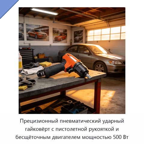 Прецизионный пневматический ударный гайковёрт с пистолетной рукояткой и бесщёточным двигателем мощностью 500 Вт
