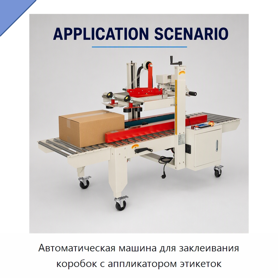 Автоматическая машина для заклеивания коробок с аппликатором этикеток