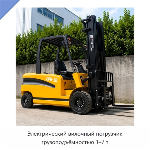Электрический вилочный погрузчик грузоподъёмностью 1–7 т