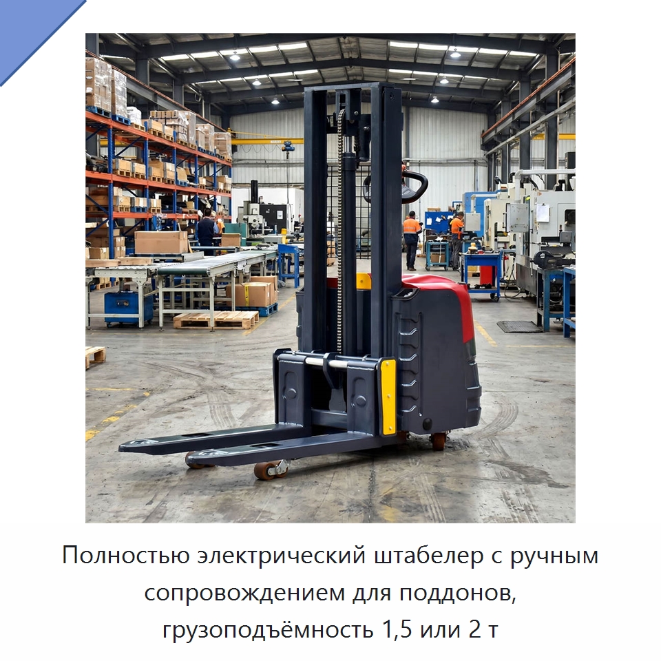 Полностью электрический штабелер с ручным сопровождением для поддонов, грузоподъёмность 1,5 или 2 т — Комплектующие для подъемно-транспортного оборудования