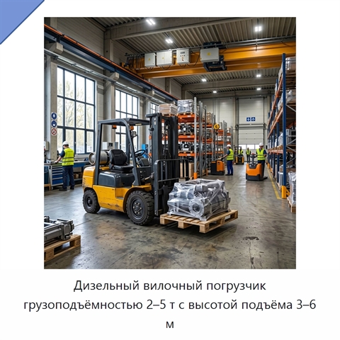 Дизельный вилочный погрузчик грузоподъёмностью 2–5 т с высотой подъёма 3–6 м