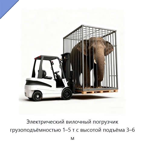 Электрический вилочный погрузчик грузоподъёмностью 1–5 т с высотой подъёма 3–6 м