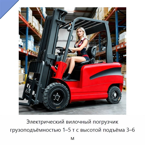 Электрический вилочный погрузчик грузоподъёмностью 1–5 т с высотой подъёма 3–6 м