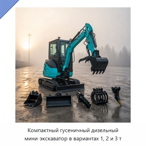 Компактный гусеничный дизельный мини-экскаватор в вариантах 1, 2 и 3 т