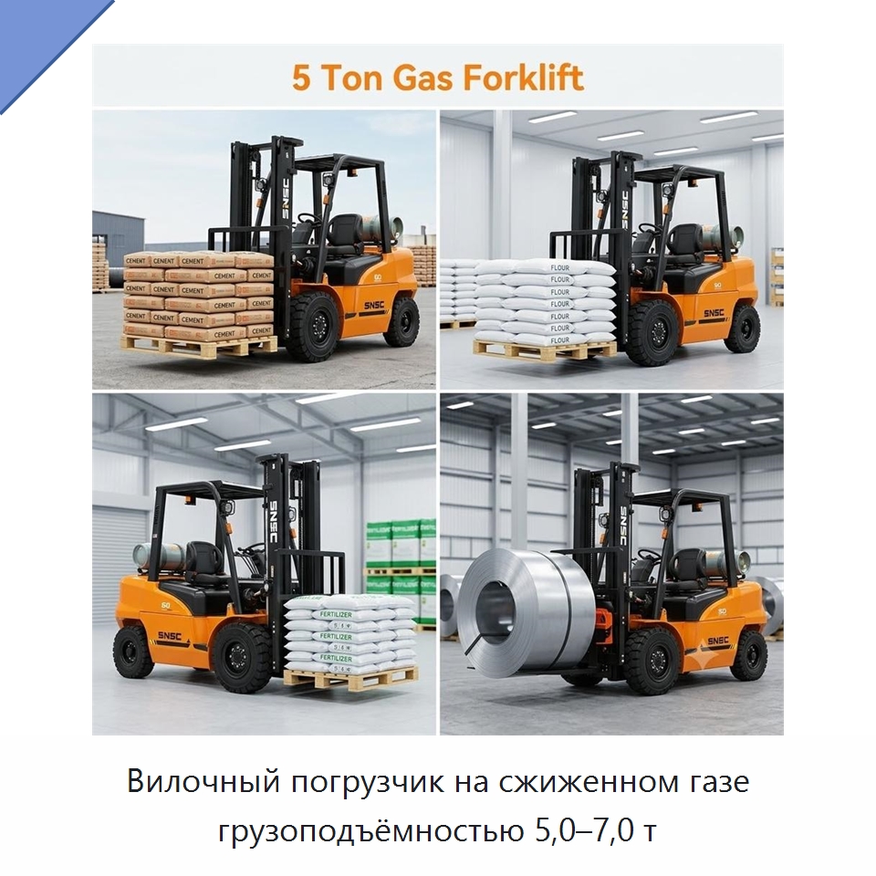 Вилочный погрузчик на сжиженном газе грузоподъёмностью 5,0–7,0 т — Вилочные погрузчики