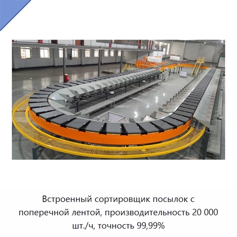 Встроенный сортировщик посылок с поперечной лентой, производительность 20 000 шт./ч, точность 99,99%