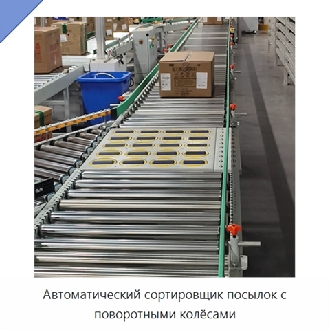 Автоматический сортировщик посылок с поворотными колёсами