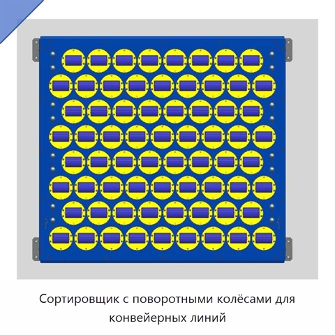 Сортировщик с поворотными колёсами для конвейерных линий