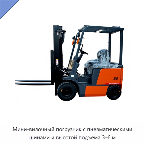 Мини-вилочный погрузчик с пневматическими шинами и высотой подъёма 3–6 м