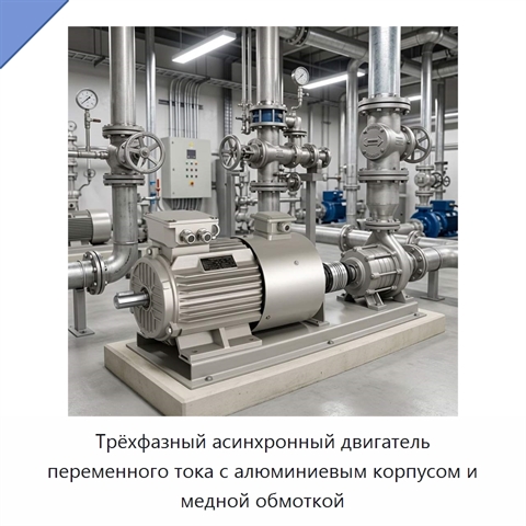 Трёхфазный асинхронный двигатель переменного тока с алюминиевым корпусом и медной обмоткой