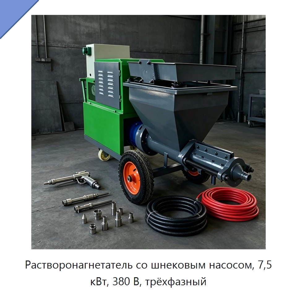 Растворонагнетатель со шнековым насосом, 7,5 кВт, 380 В, трёхфазный — Штукатурные станции