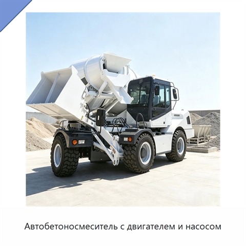 Автобетоносмеситель с двигателем и насосом