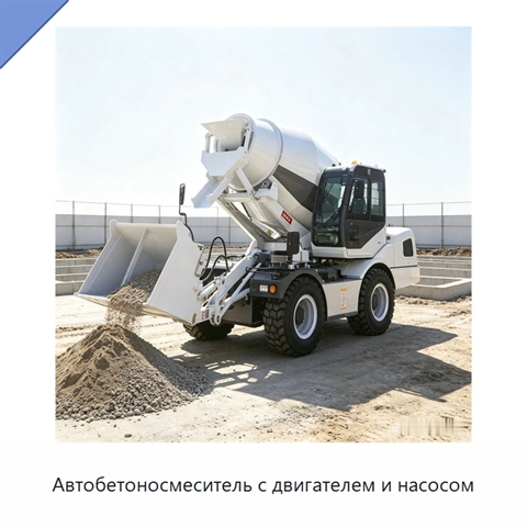 Автобетоносмеситель с двигателем и насосом