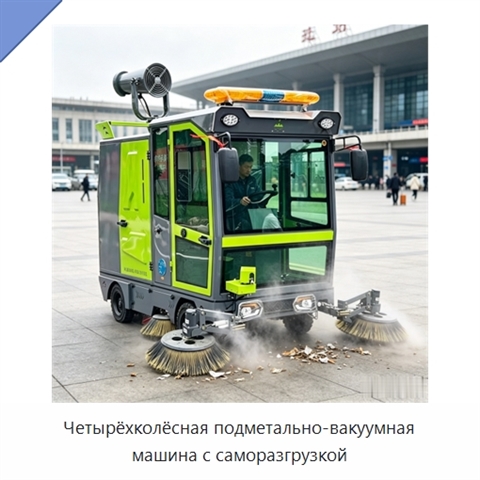Четырёхколёсная подметально-вакуумная машина с саморазгрузкой