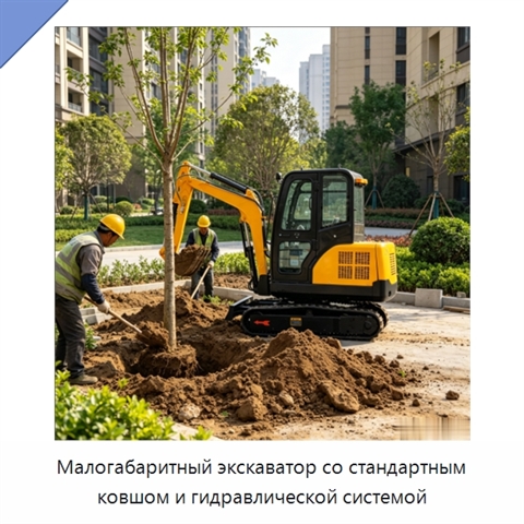 Малогабаритный экскаватор со стандартным ковшом и гидравлической системой