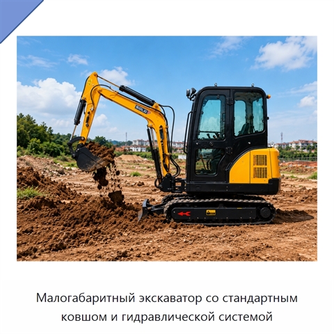 Малогабаритный экскаватор со стандартным ковшом и гидравлической системой