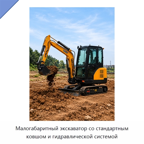 Малогабаритный экскаватор со стандартным ковшом и гидравлической системой