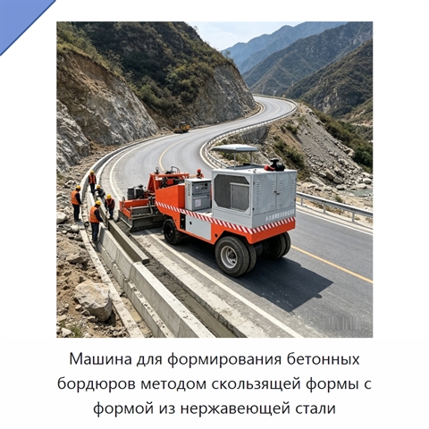 Машина для формирования бетонных бордюров методом скользящей формы с формой из нержавеющей стали