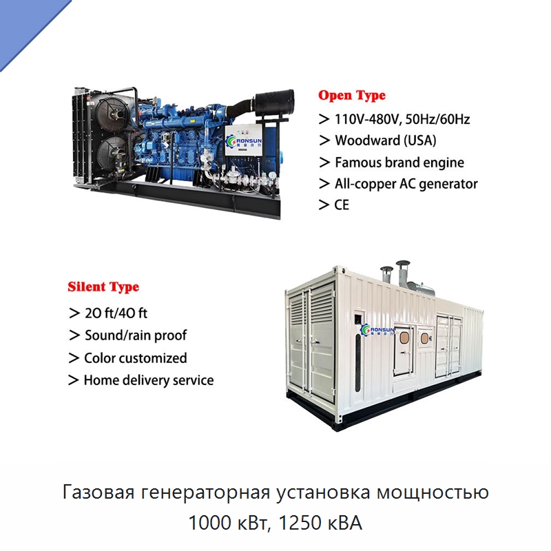 Газовая генераторная установка мощностью 1000 кВт, 1250 кВА — Генерация электроэнергии