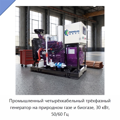 Промышленный четырёхкабельный трёхфазный генератор на природном газе и биогазе, 30 кВт, 50/60 Гц