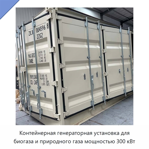 Контейнерная генераторная установка для биогаза и природного газа мощностью 300 кВт