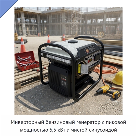 Инверторный бензиновый генератор с пиковой мощностью 5,5 кВт и чистой синусоидой